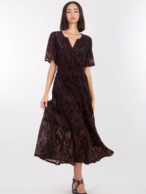 Super Natural by Secret Mission Reese Dress - Velvet Brown Baroque  M NWT $395